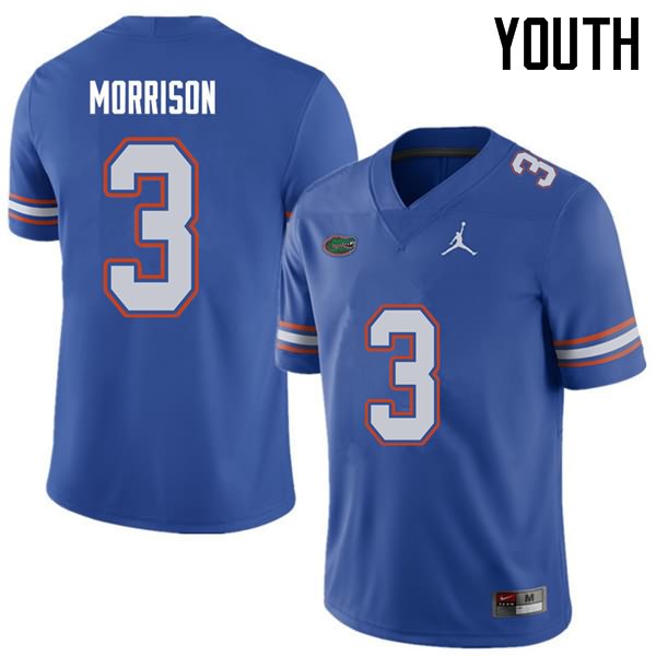 NCAA Florida Gators Antonio Morrison Youth #3 Jordan Brand Royal Stitched Authentic College Football Jersey PFP5664VO